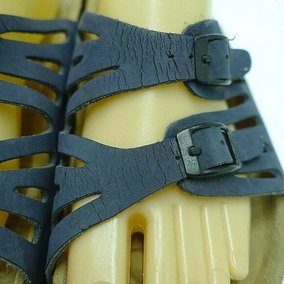 Betula Sandals Women 8 Blue Suede Leather Buckle Open Toe Cork - Picture 2 of 6